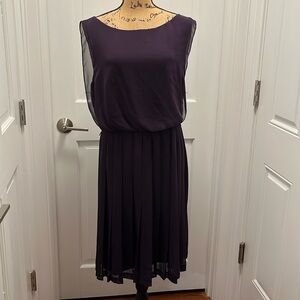 {db established 1962} Dress Barn Pleated Dress w/ Chiffon Overlay in Eggplant